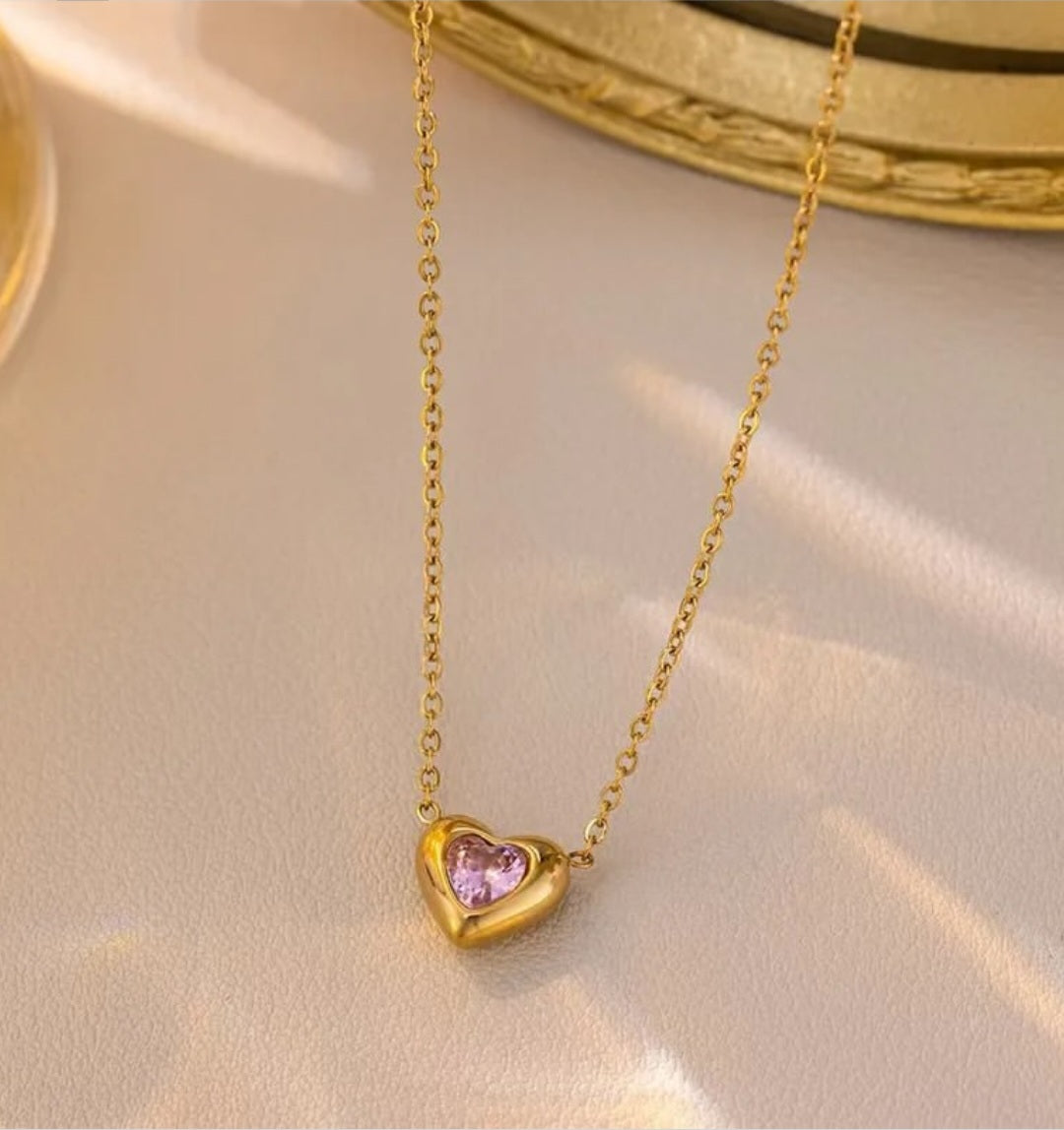 Cadena corazón mini rosa
